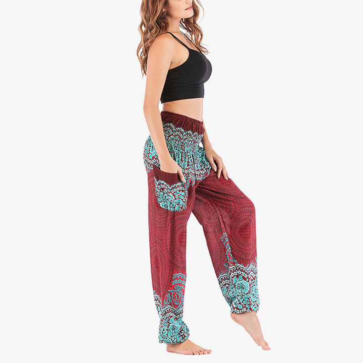 Pantalones de yoga para mujer con estampado geométrico redondo de Buddha Stones, sueltos, informales, de cintura alta - image 8