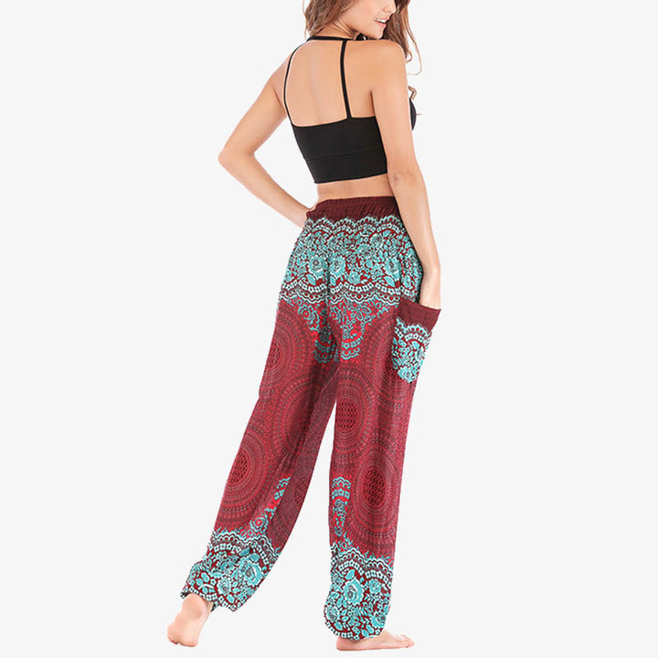 Pantalones de yoga para mujer con estampado geométrico redondo de Buddha Stones, sueltos, informales, de cintura alta - image 3