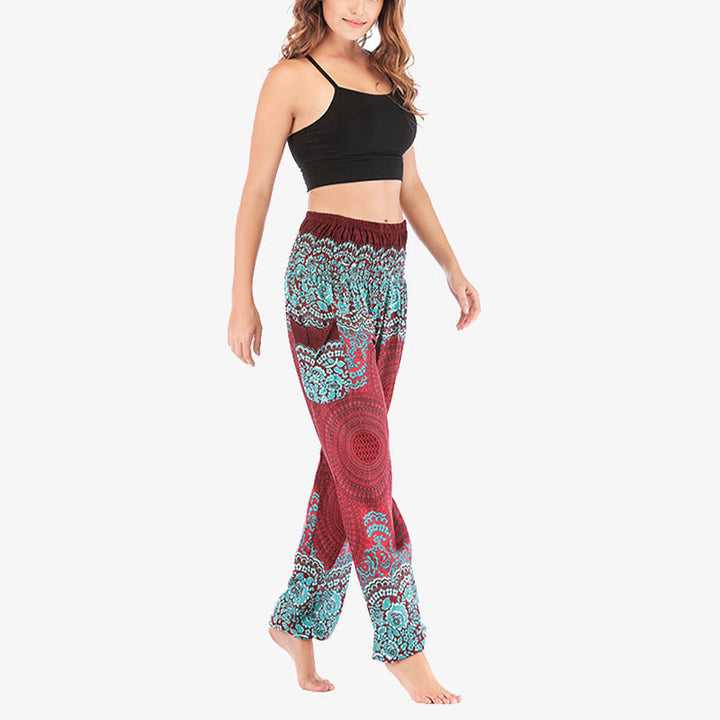 Pantalones de yoga para mujer con estampado geométrico redondo de Buddha Stones, sueltos, informales, de cintura alta - image 9