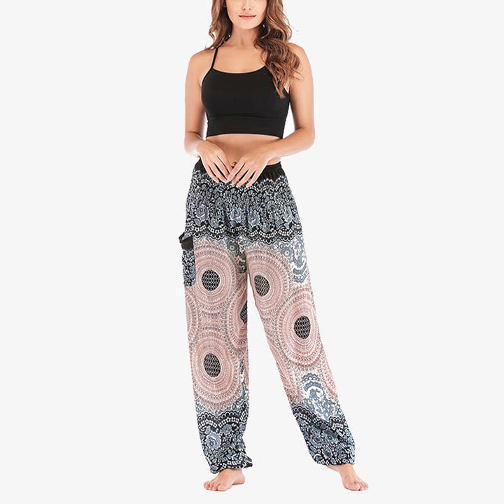 Pantalones de yoga para mujer con estampado geométrico redondo de Buddha Stones, sueltos, informales, de cintura alta - image 17