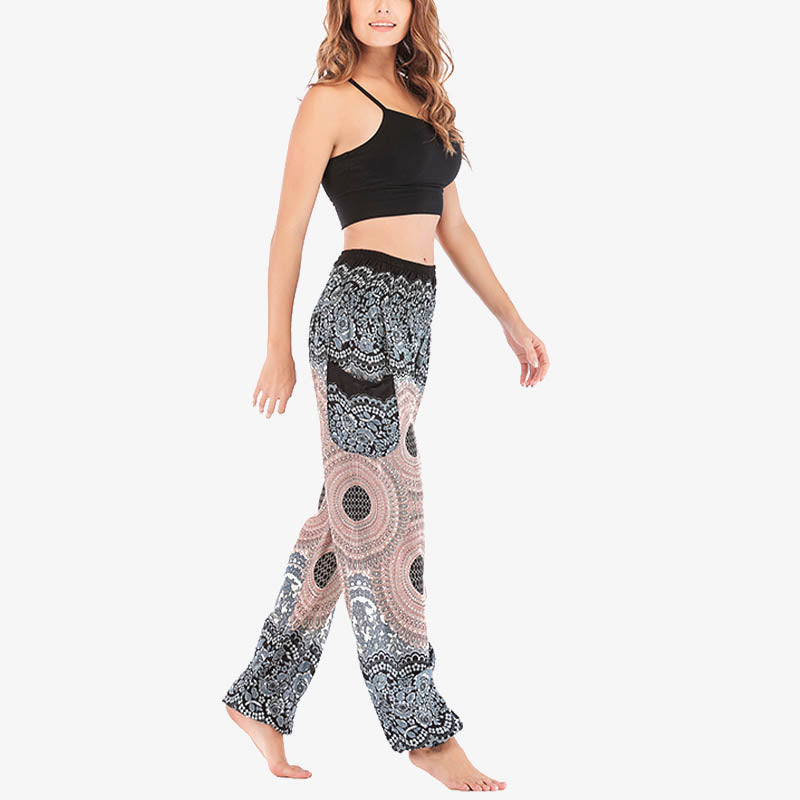 Pantalones de yoga para mujer con estampado geométrico redondo de Buddha Stones, sueltos, informales, de cintura alta - image 12