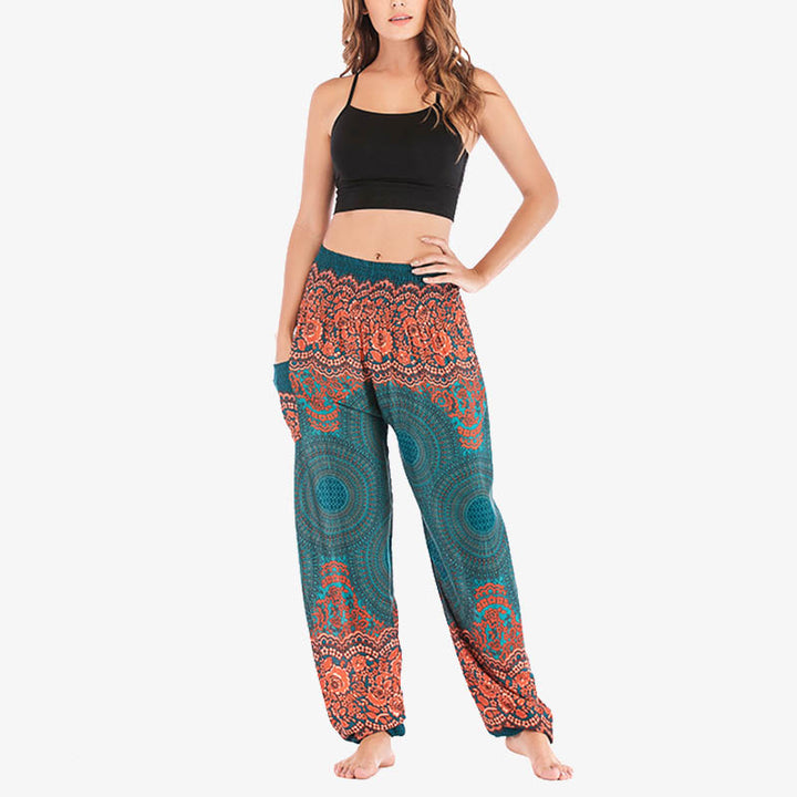 Pantalones de yoga para mujer con estampado geométrico redondo de Buddha Stones, sueltos, informales, de cintura alta - image 21