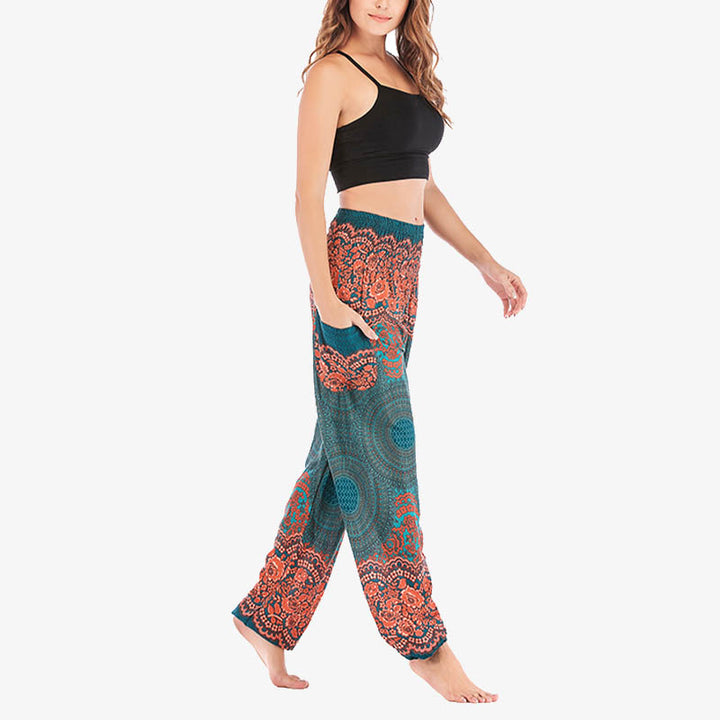 Pantalones de yoga para mujer con estampado geométrico redondo de Buddha Stones, sueltos, informales, de cintura alta - image 22