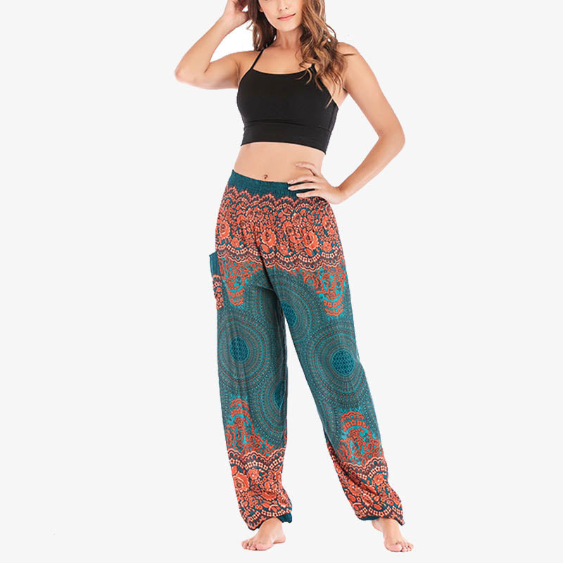 Pantalones de yoga para mujer con estampado geométrico redondo de Buddha Stones, sueltos, informales, de cintura alta - image 25