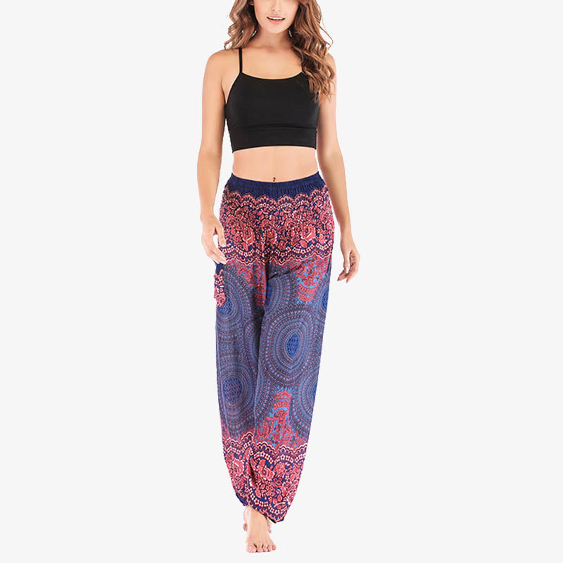 Pantalones de yoga para mujer con estampado geométrico redondo de Buddha Stones, sueltos, informales, de cintura alta - image 32