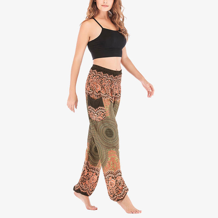 Pantalones de yoga para mujer con estampado geométrico redondo de Buddha Stones, sueltos, informales, de cintura alta - image 43