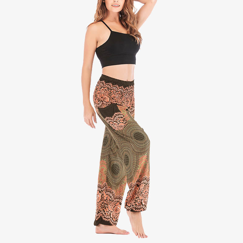 Pantalones de yoga para mujer con estampado geométrico redondo de Buddha Stones, sueltos, informales, de cintura alta - image 41
