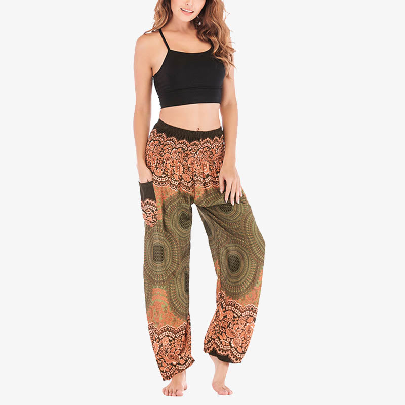 Pantalones de yoga para mujer con estampado geométrico redondo de Buddha Stones, sueltos, informales, de cintura alta - image 45