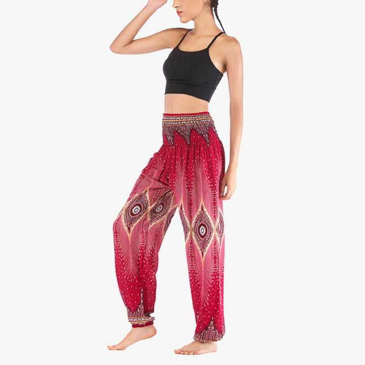 Pantalones de yoga para mujer con diseño de plumas de pavo real y ojos pequeños con Buddha Stones - image 7
