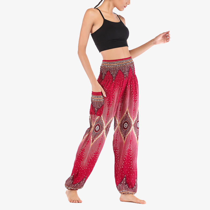 Pantalones de yoga para mujer con diseño de plumas de pavo real y ojos pequeños con Buddha Stones - image 10
