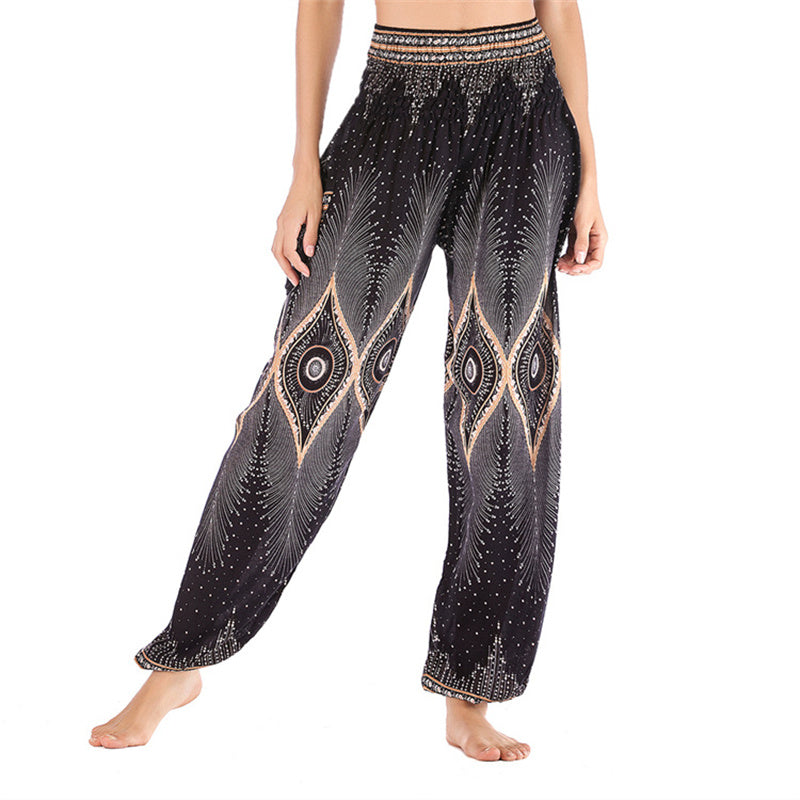 Pantalones de yoga para mujer con diseño de plumas de pavo real y ojos pequeños con Buddha Stones - Negro: US2-8/10，UK/AU6-12/14，EU34-40/42 (F) - image 12