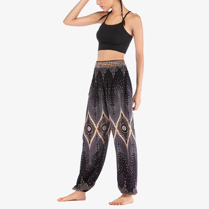 Pantalones de yoga para mujer con diseño de plumas de pavo real y ojos pequeños con Buddha Stones - image 20