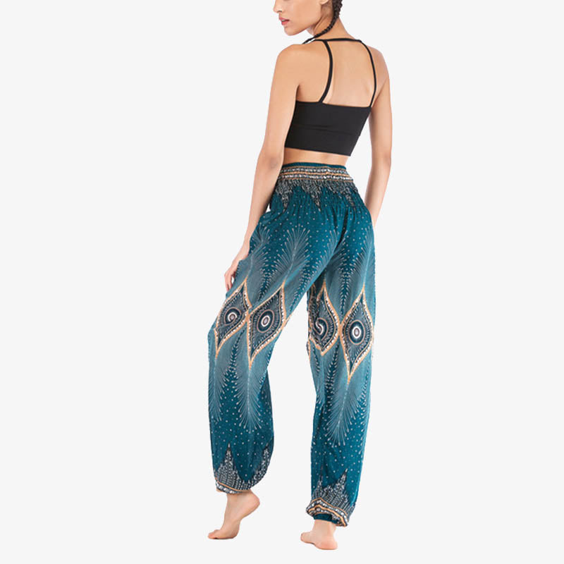 Pantalones de yoga para mujer con diseño de plumas de pavo real y ojos pequeños con Buddha Stones - image 25