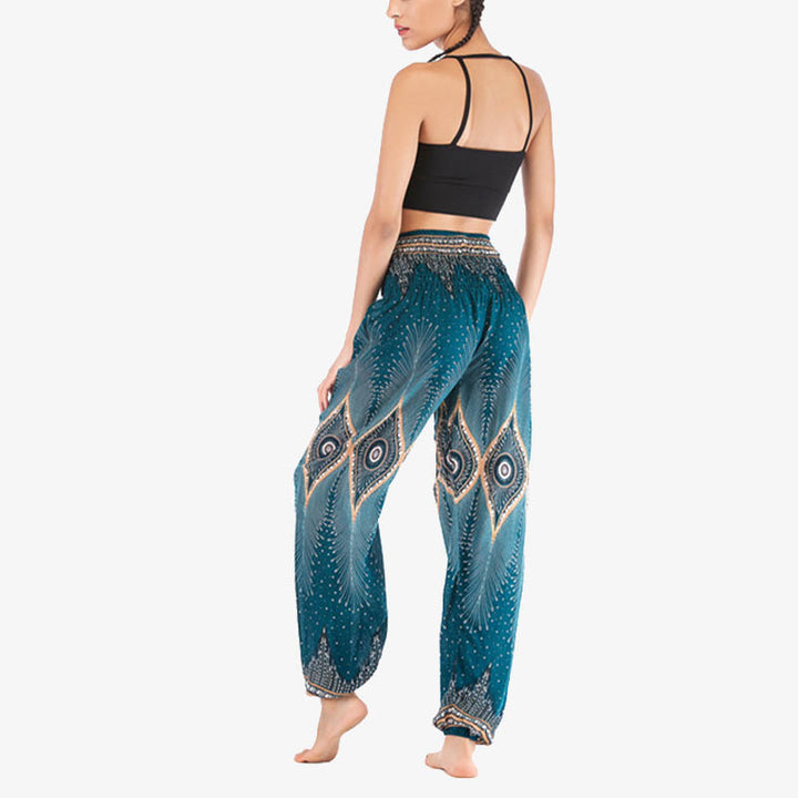 Pantalones de yoga para mujer con diseño de plumas de pavo real y ojos pequeños con Buddha Stones - image 25