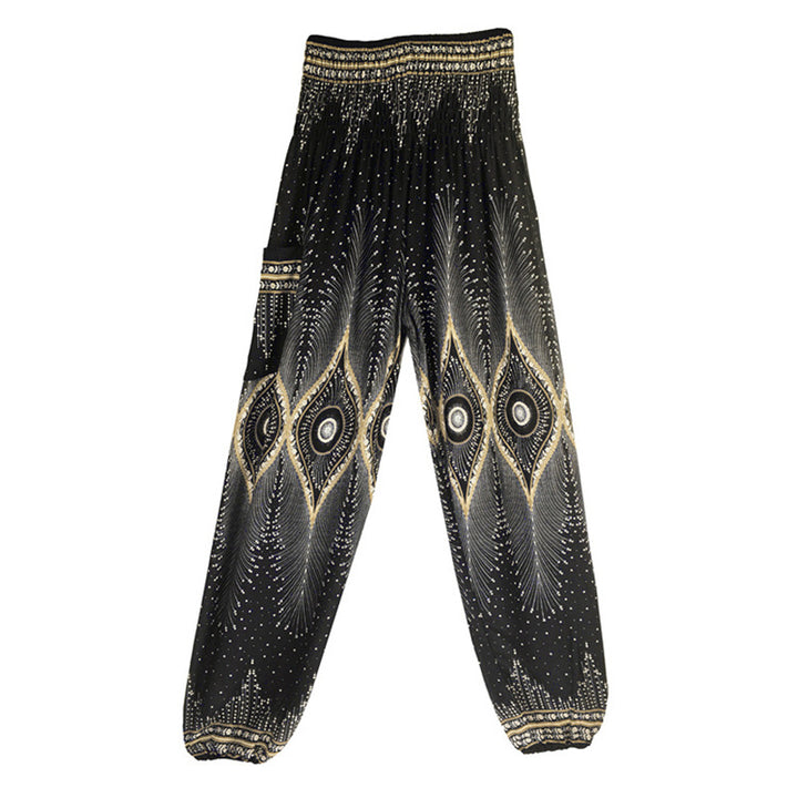Pantalones de yoga para mujer con diseño de plumas de pavo real y ojos pequeños con Buddha Stones - image 15