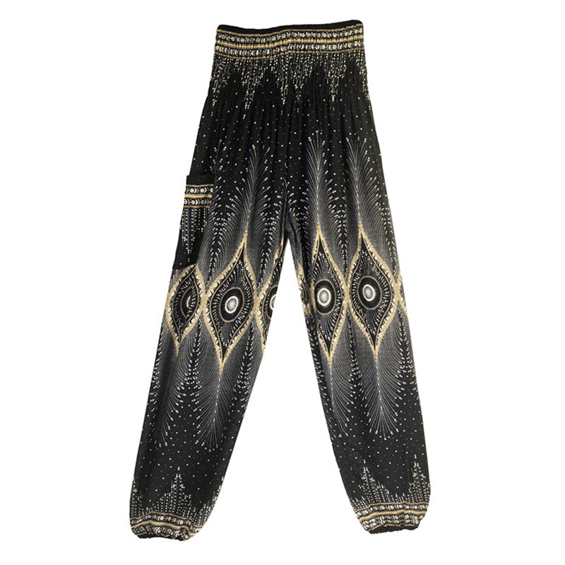 Pantalones de yoga para mujer con diseño de plumas de pavo real y ojos pequeños con Buddha Stones - image 16