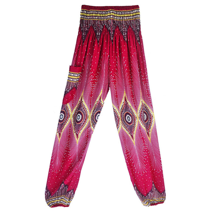 Pantalones de yoga para mujer con diseño de plumas de pavo real y ojos pequeños con Buddha Stones - image 5