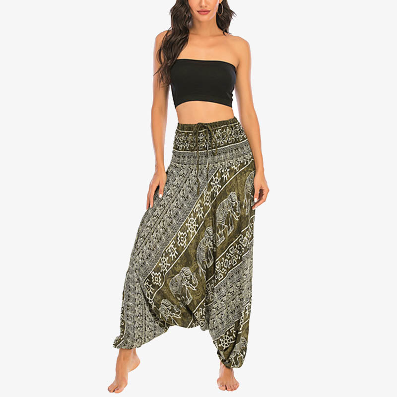 Buddha Stones de dos estilos Patrón de elefante Pantalones de harén holgados ahumados Mono Pantalones de yoga para mujer - image 10