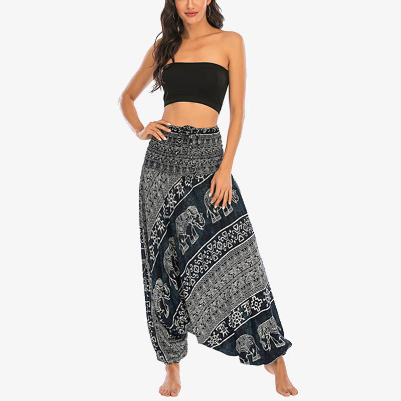 Buddha Stones de dos estilos Patrón de elefante Pantalones de harén holgados ahumados Mono Pantalones de yoga para mujer - image 22