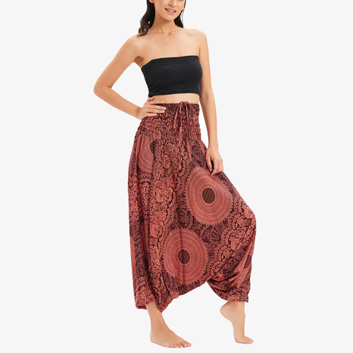 Buddha Stones de dos estilos Redondo Geométrico Suelto Casual Harem Pantalones Mono Pantalones de yoga para mujer - Naranja y rojo: US2-12, UK/AU6-16, EU34-44 (F) - image 9