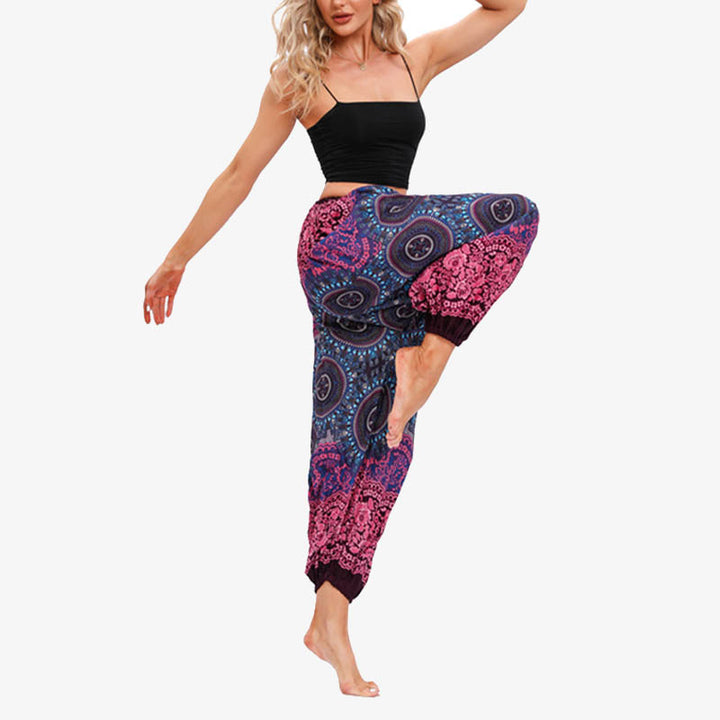 Pantalones de yoga para mujer con Buddha Stones, redondos, geométricos, florales, sueltos