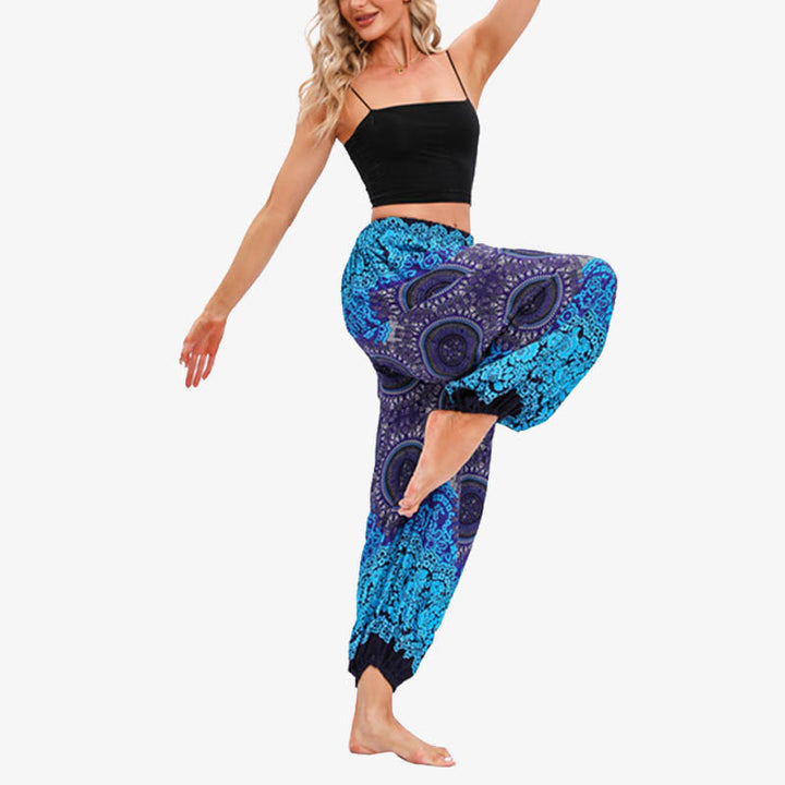Pantalones de yoga para mujer con Buddha Stones, redondos, geométricos, florales, sueltos