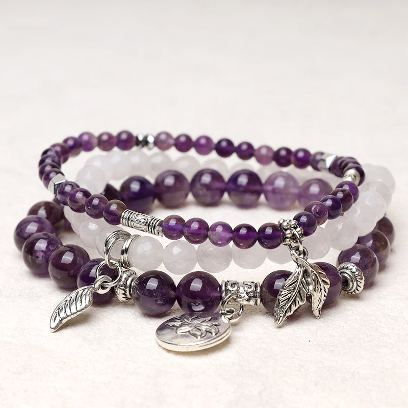 Pulsera de loto de energía curativa con cuentas de cristal de cuarzo natural, 3 uds., Buddha Stones - Amatista - image 1