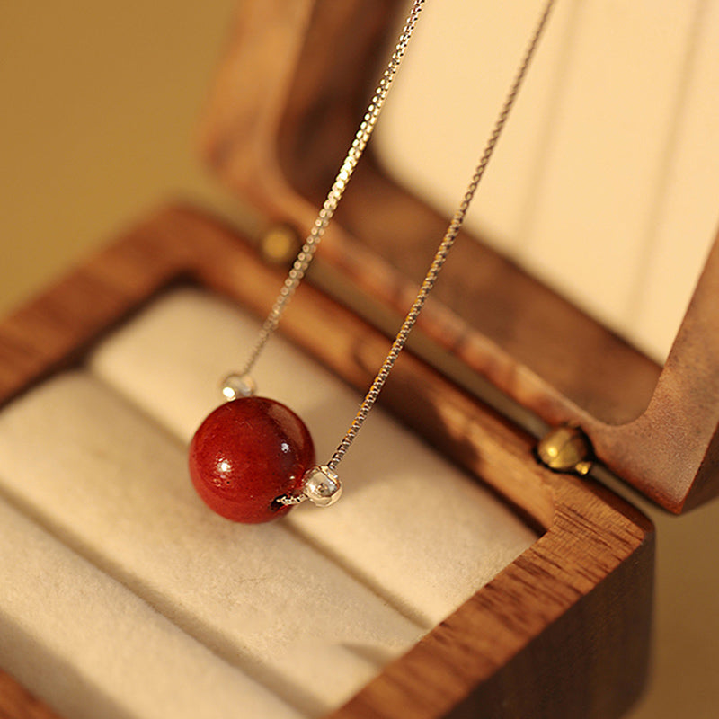 Colgante de collar con cuentas de cinabrio de plata de ley 925 con Buddha Stones - Una cuenta de cinabrio de 8 mm - image 4