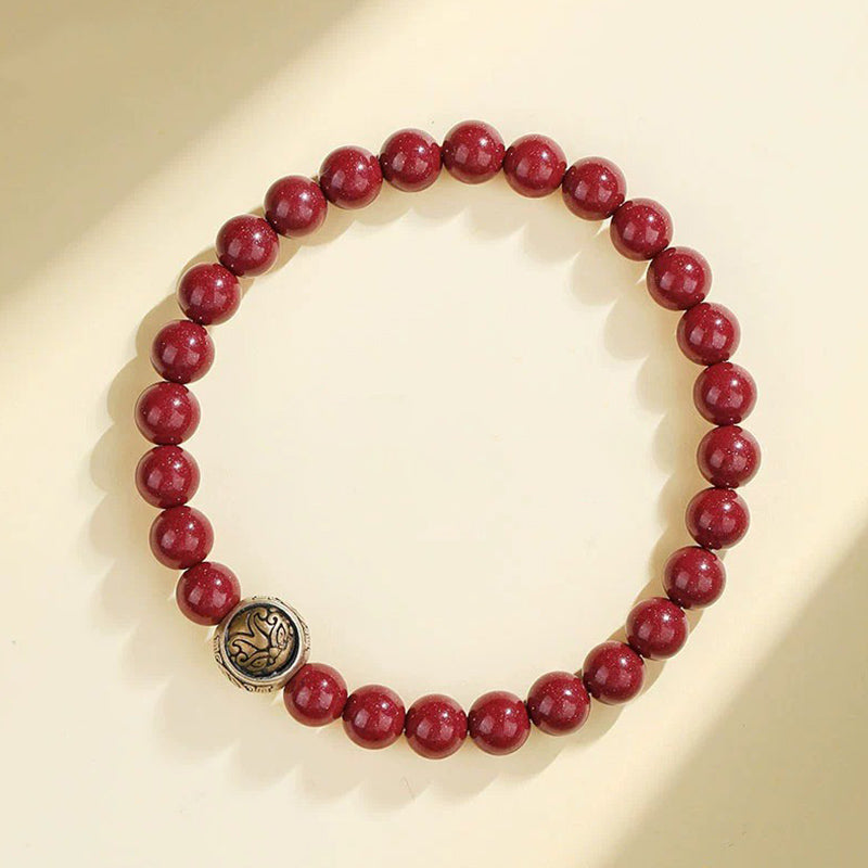 Pulsera de bendición de las cuatro bestias con cinabrio natural de plata de ley 925 con Buddha Stones - 6 mm - Tigre blanco (circunferencia de muñeca 14-16 cm) - image 0