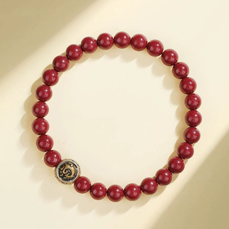 Pulsera de bendición de las cuatro bestias con cinabrio natural de plata de ley 925 con Buddha Stones - 6 mm - Dragón azul (circunferencia de la muñeca: 14-16 cm) - image 1