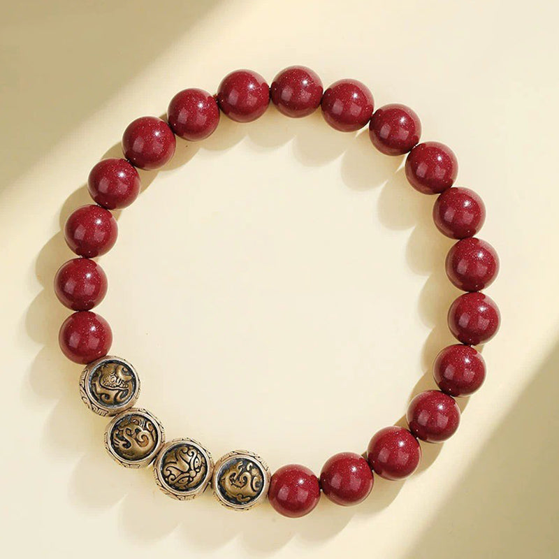 Pulsera de bendición de las cuatro bestias con cinabrio natural de plata de ley 925 con Buddha Stones - 8 mm - Cuatro Bestias (circunferencia de la muñeca 14-16 cm) - image 10