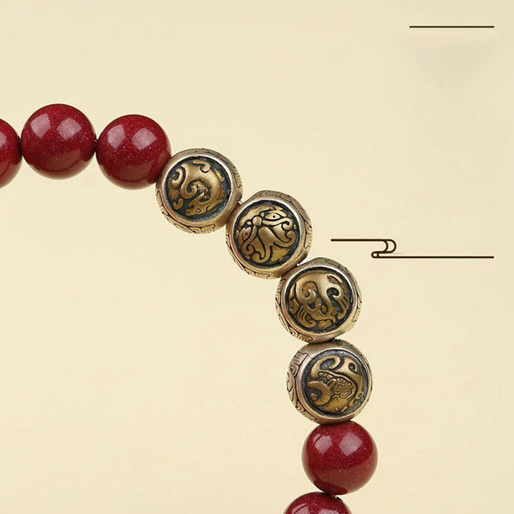 Pulsera de bendición de las cuatro bestias con cinabrio natural de plata de ley 925 con Buddha Stones - image 14
