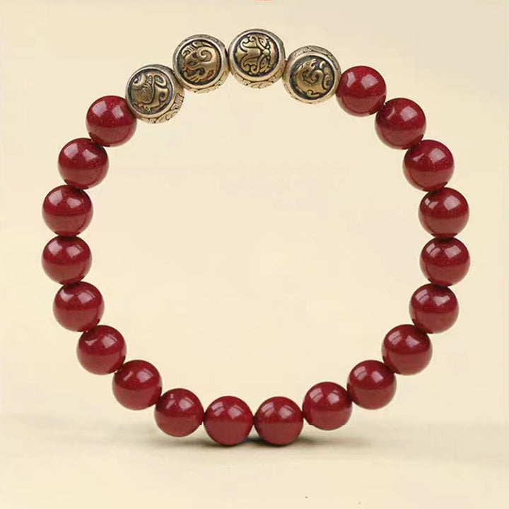 Pulsera de bendición de las cuatro bestias con cinabrio natural de plata de ley 925 con Buddha Stones - image 13