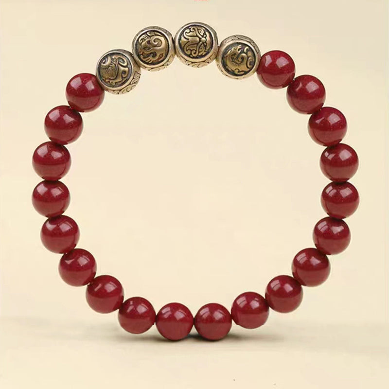 Pulsera de bendición de las cuatro bestias con cinabrio natural de plata de ley 925 con Buddha Stones - image 13