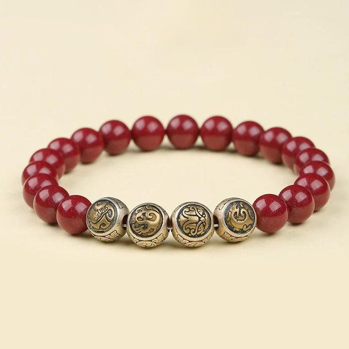 Pulsera de bendición de las cuatro bestias con cinabrio natural de plata de ley 925 con Buddha Stones - image 11
