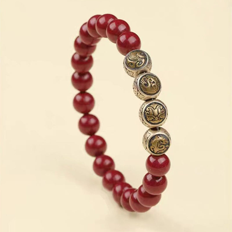 Pulsera de bendición de las cuatro bestias con cinabrio natural de plata de ley 925 con Buddha Stones - image 12