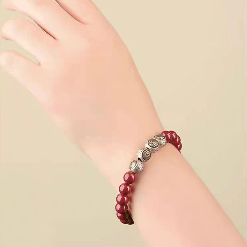Pulsera de bendición de las cuatro bestias con cinabrio natural de plata de ley 925 con Buddha Stones - image 5