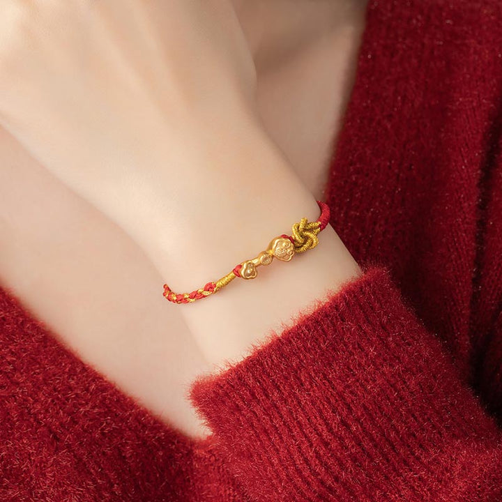 Pulsera de cuerda de la suerte con diseño de personaje Fu de plata de ley 999 con Buddha Stones - image 3