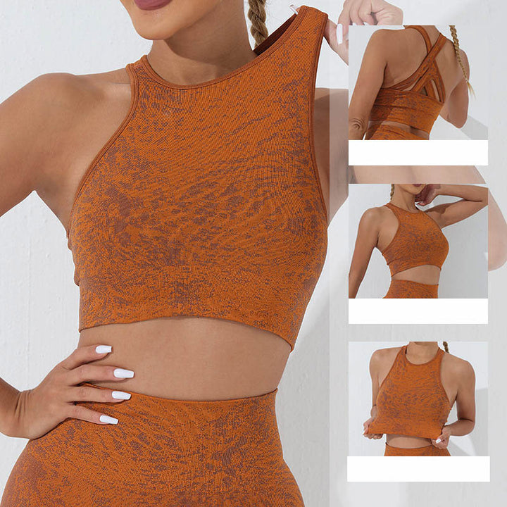 Buddha Stones Sin Costuras Fitness Crop Tank Top Cintura Alta Polainas Pantalones Deportes Gimnasio Yoga Trajes