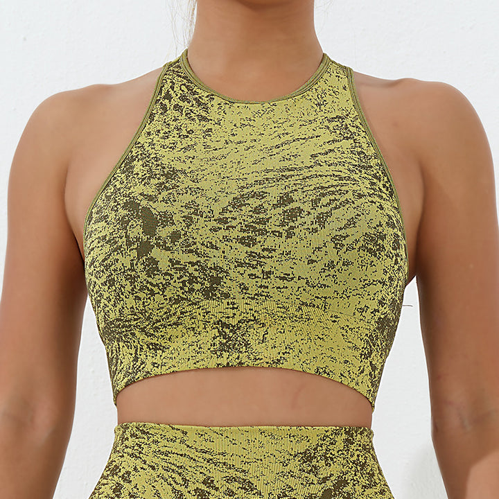 Buddha Stones Sin Costuras Fitness Crop Tank Top Cintura Alta Polainas Pantalones Deportes Gimnasio Yoga Trajes