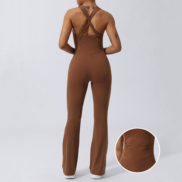 Buddha Stones Mujeres Entrenamiento Entrecruzado Sin Mangas Flare Mono Deportes Fitness Yoga Body - Marrón - US8-10, UK/AU12-14, EU40-42 (XL) - image 0