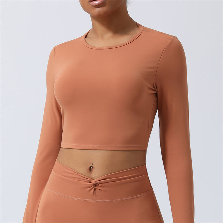 Buddha Stones Mujeres Entrenamiento Manga Larga Entrecruzada Sin Espalda Top Tee Leggings Deportes Fitness Yoga Traje - Arriba - Naranja Marrón - US8-10, UK/AU12-14, EU40-42 (XL) - image 13