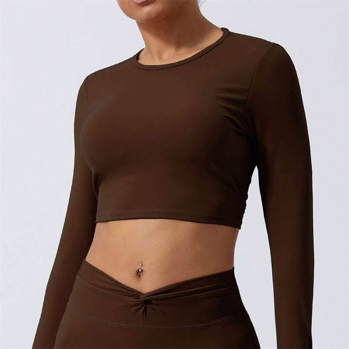 Buddha Stones Mujeres Entrenamiento Manga Larga Entrecruzada Sin Espalda Top Tee Leggings Deportes Fitness Yoga Traje - Arriba - Marrón - US8-10, UK/AU12-14, EU40-42 (XL) - image 23