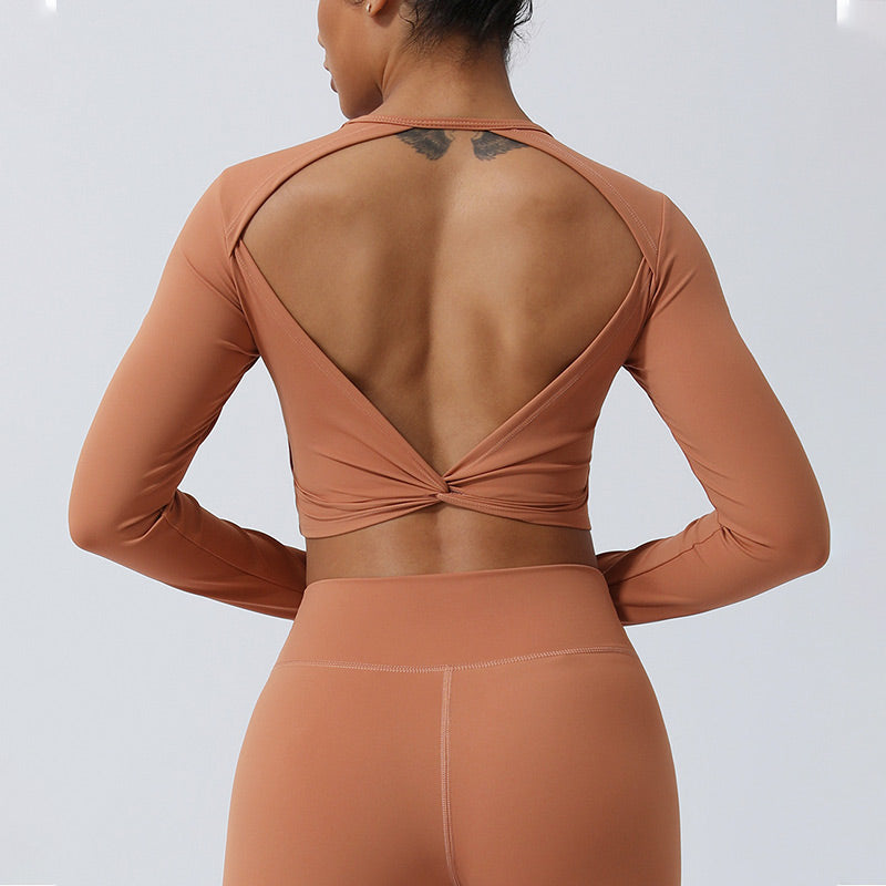 Buddha Stones Mujeres Entrenamiento Manga Larga Entrecruzada Sin Espalda Top Tee Leggings Deportes Fitness Yoga Traje - image 15