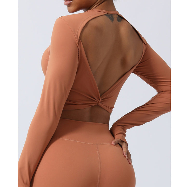 Buddha Stones Mujeres Entrenamiento Manga Larga Entrecruzada Sin Espalda Top Tee Leggings Deportes Fitness Yoga Traje - image 14