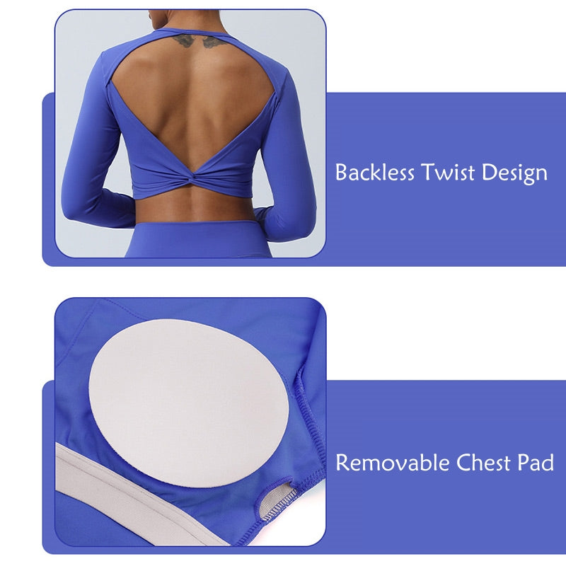 Buddha Stones Mujeres Entrenamiento Manga Larga Entrecruzada Sin Espalda Top Tee Leggings Deportes Fitness Yoga Traje - image 9