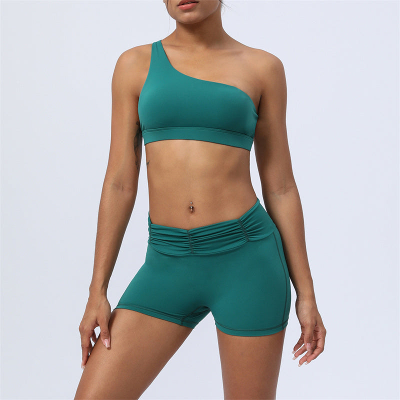Buddha Stones 2 piezas sin espalda diseño asimétrico top sujetador pantalones cortos polainas pantalones fitness yoga conjunto - Verde - 2 piezas (top y pantalones cortos) - US12, UK/AU16, EU44 (2XL) - image 1