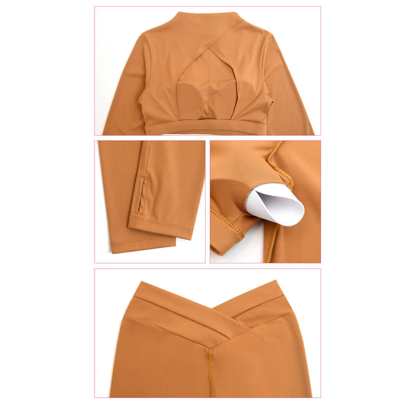 Buddha Stones - Conjunto de 2 piezas de manga larga sin espalda, sujetador, polainas, pantalones, fitness, yoga