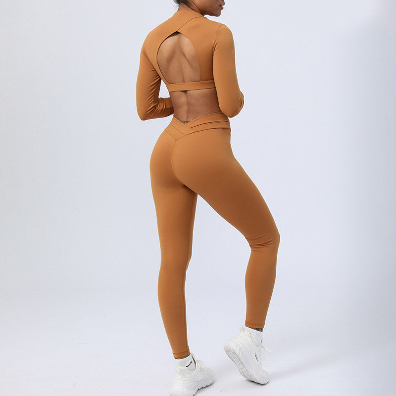 Buddha Stones - Conjunto de 2 piezas de manga larga sin espalda, sujetador, polainas, pantalones, fitness, yoga