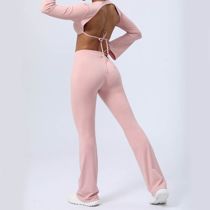 Buddha Stones de manga larga sin espalda correa superior sujetador pantalones acampanados fitness yoga traje - image 41